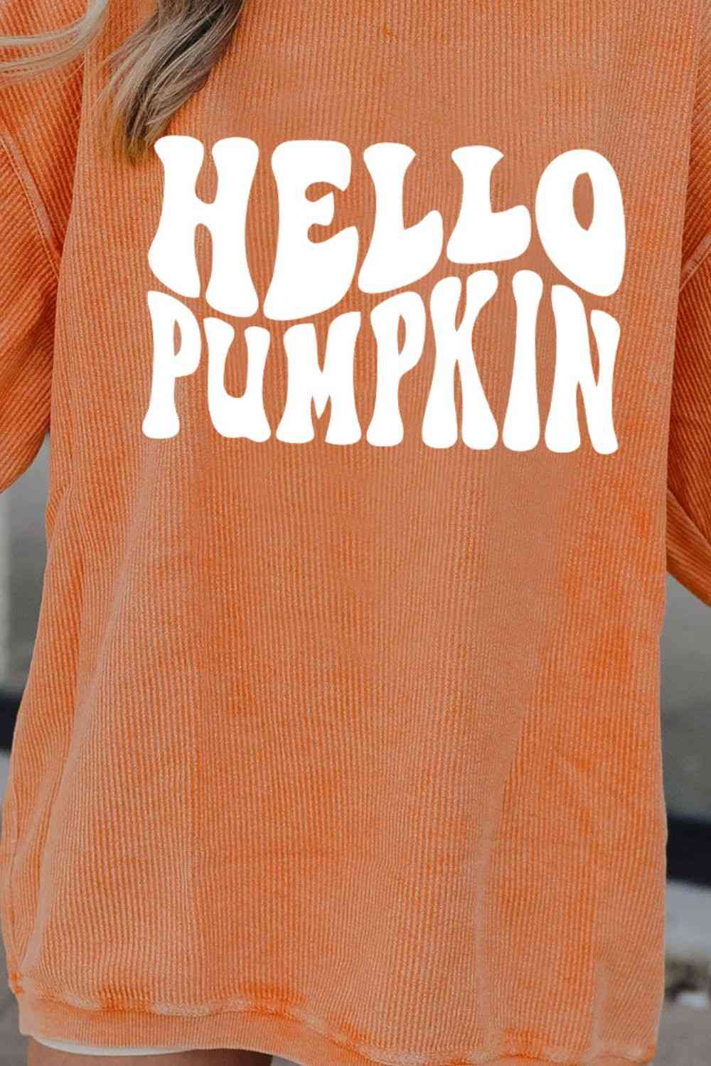 HELLO PUMPKIN Dropped Shoulder Graphic Sweatshirt