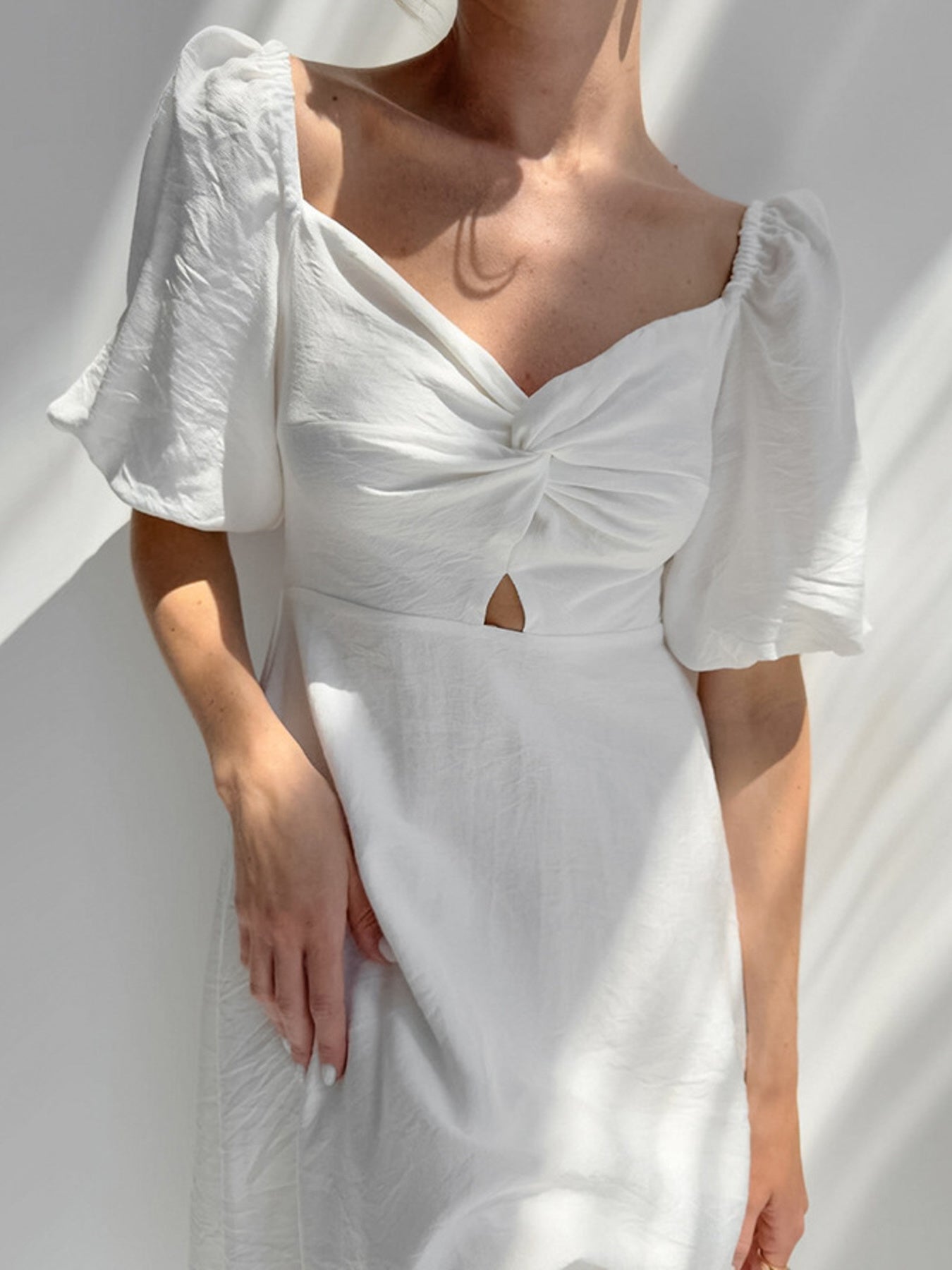 Front Puff Sleeve Midi Dress