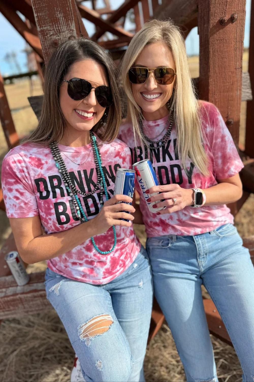drinking buddy graphic tye-dye tee
