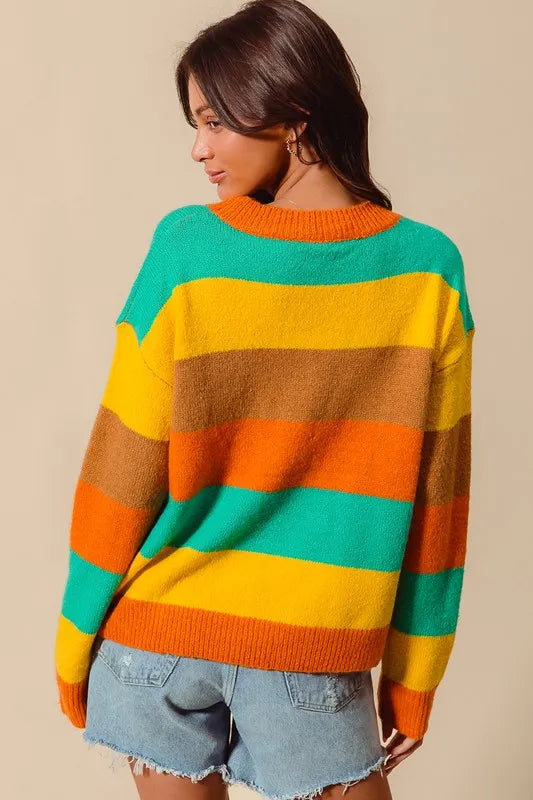 Top Stripe Sweater Ribbed Detail