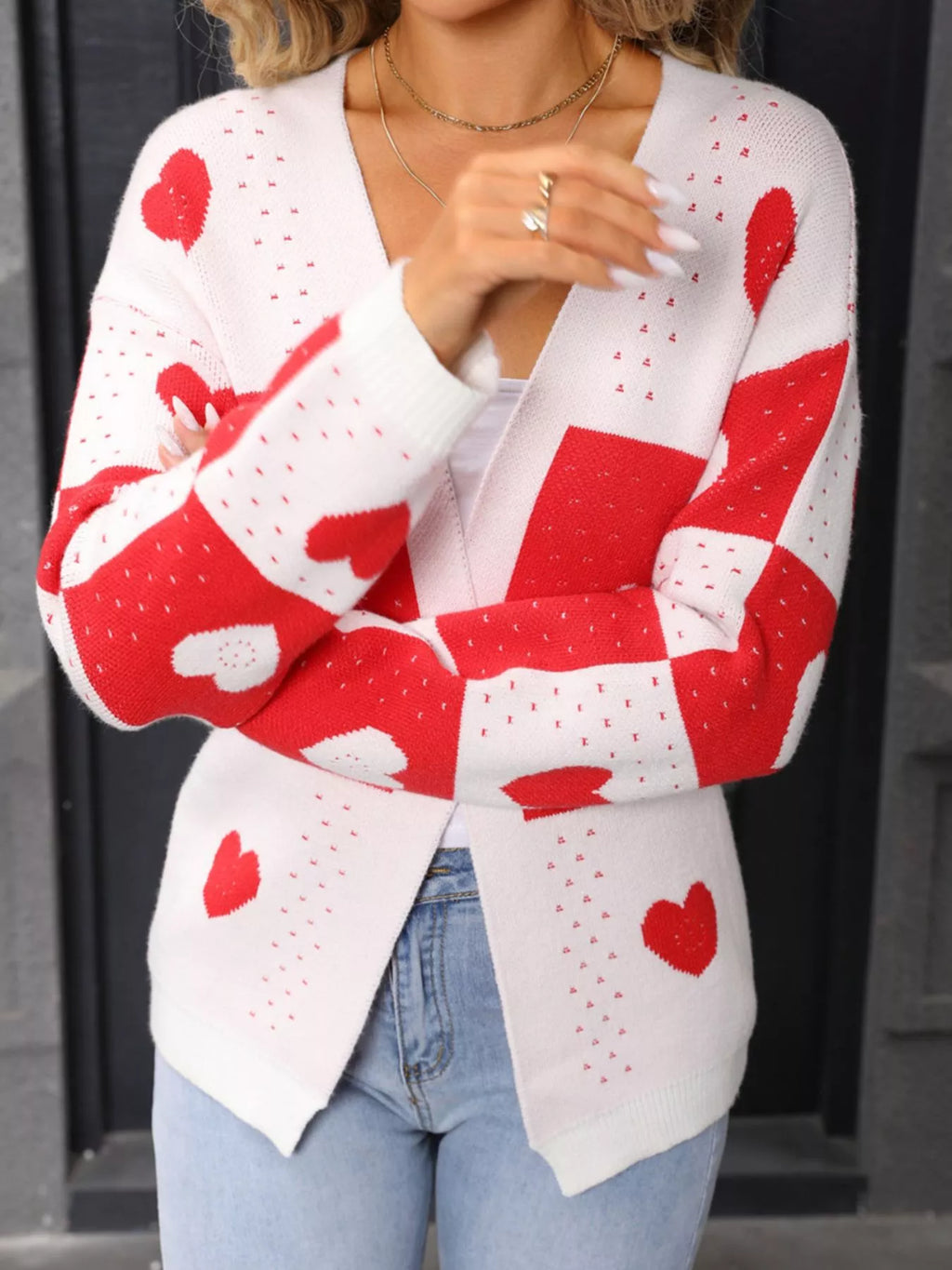 Best Valentine's Day Heart Pattern Knit Cardigan