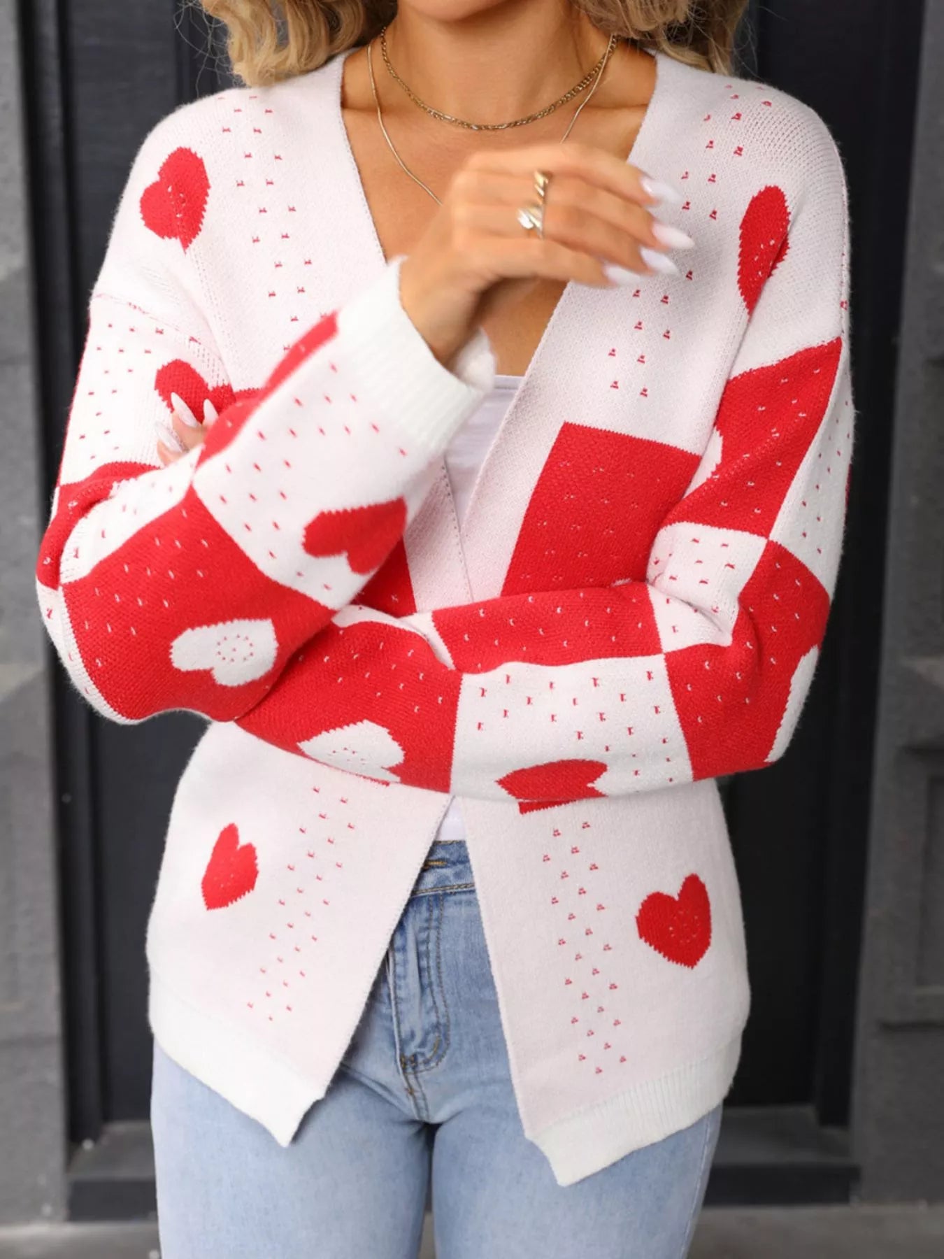 Best Valentine's Day Heart Pattern Knit Cardigan