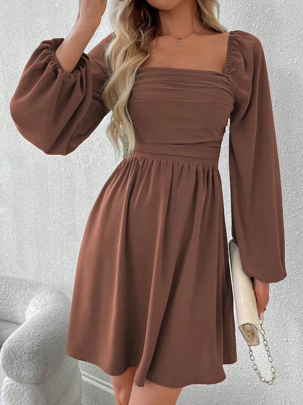 Ruched Square Neck Long Sleeve 