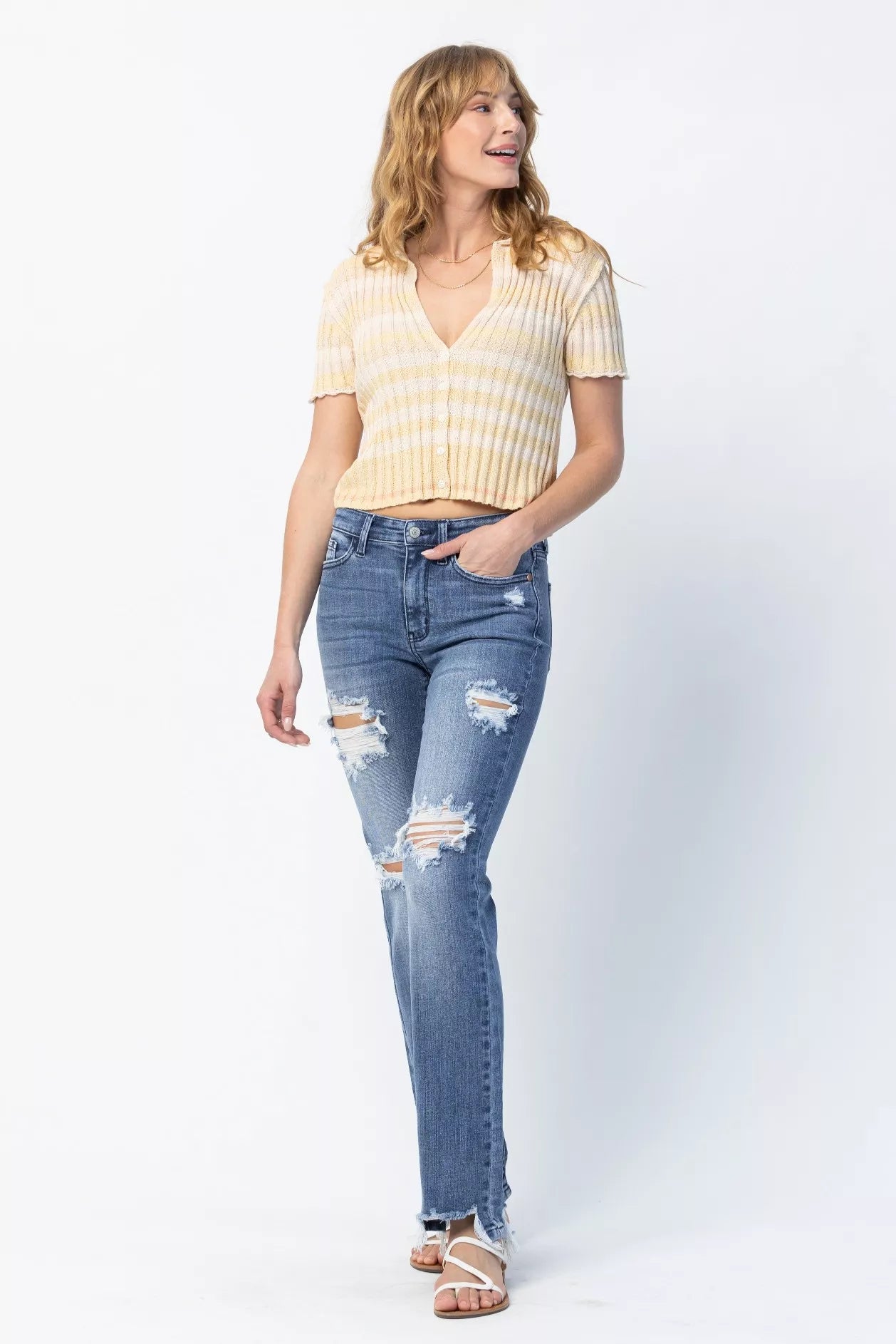 Mid Rise Destroy Straight Jeans Plus Size