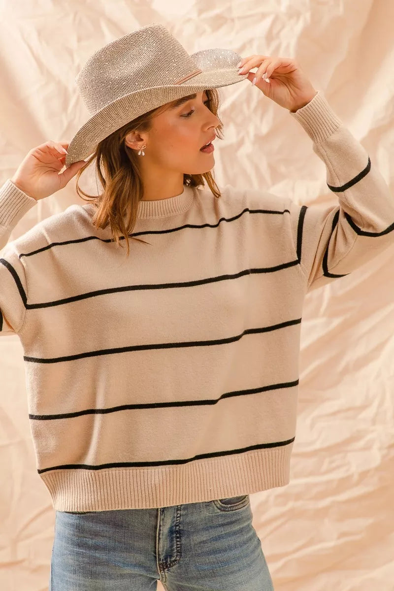 SO ME Stripe Crew Neck Basic Essential Sweater For Women