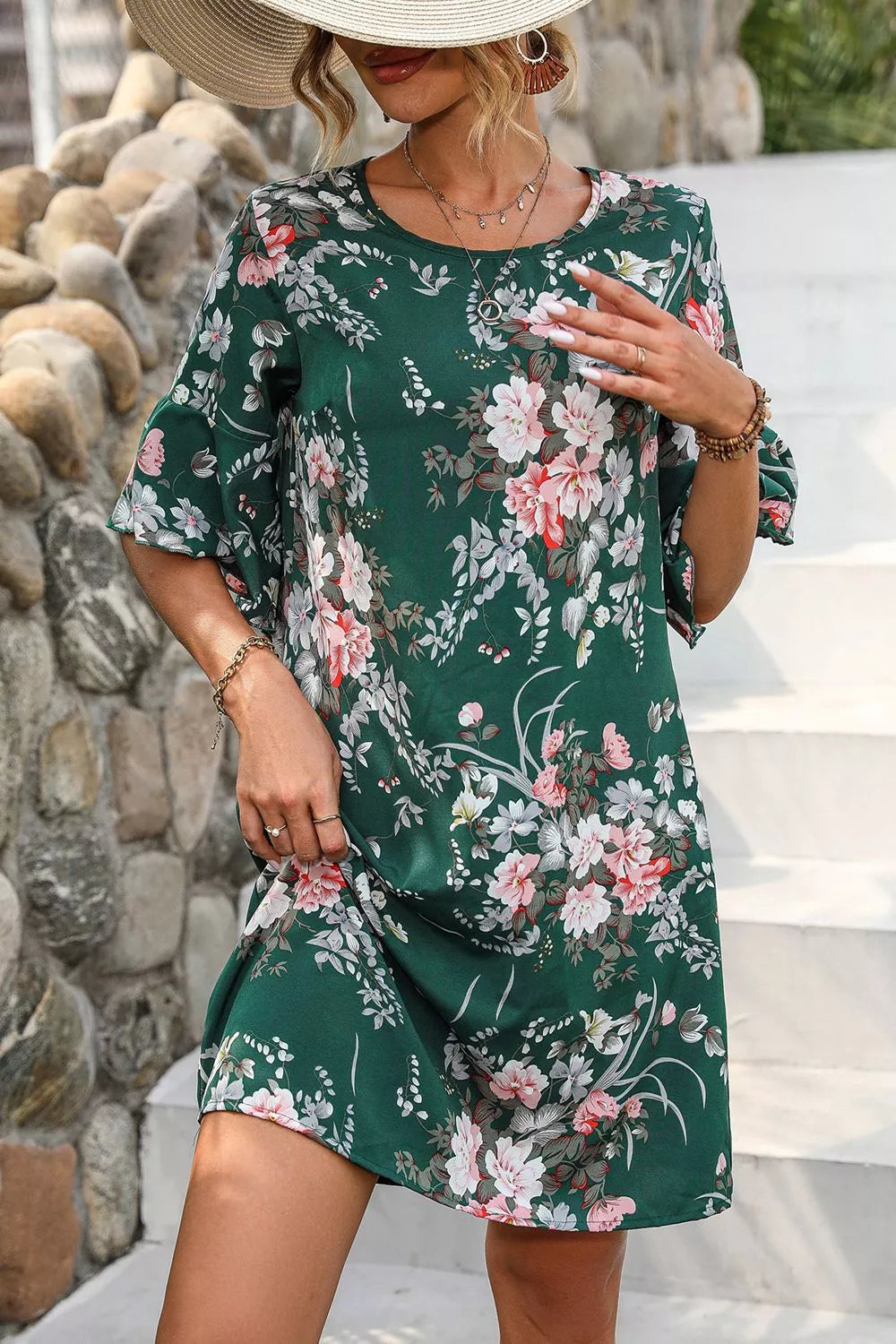 Flounce Sleeve Casual Dress