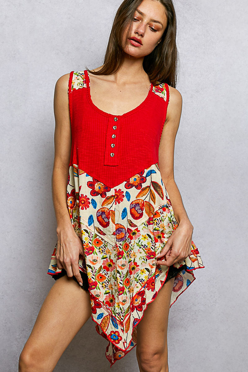 Ribbed Tank with Woven Print Patch