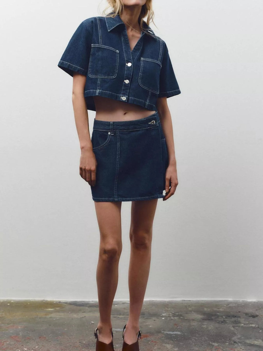 Button Up Short Sleeve Denim 