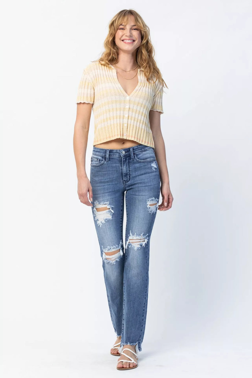 Mid Rise Destroy Straight Jeans 