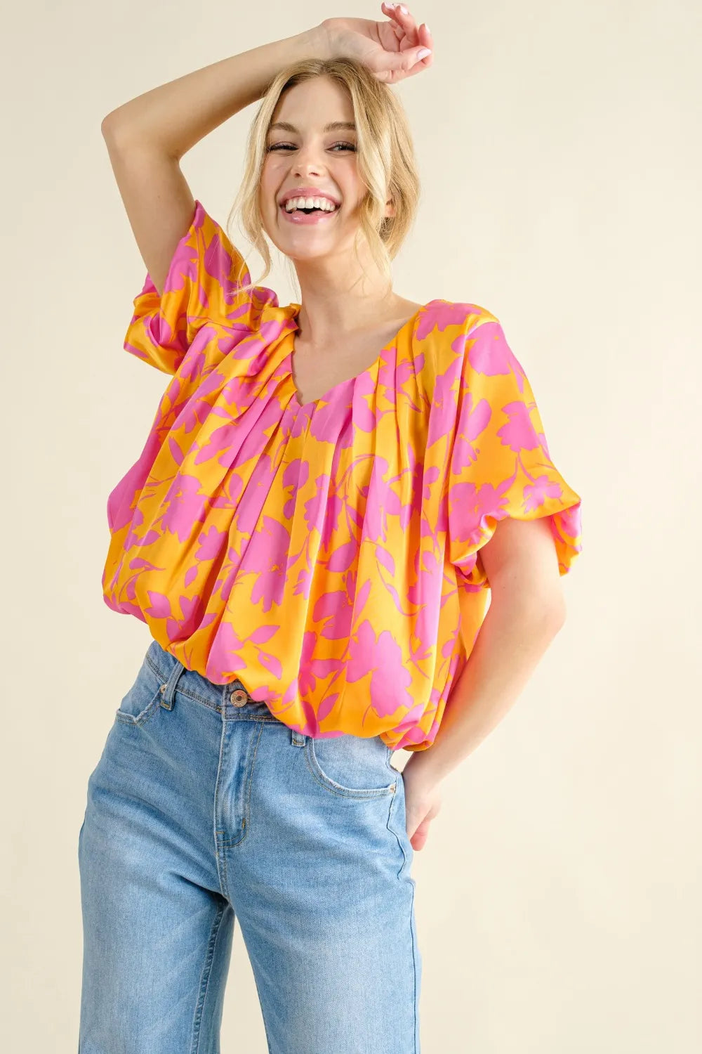  Satin Bubble Hem Top