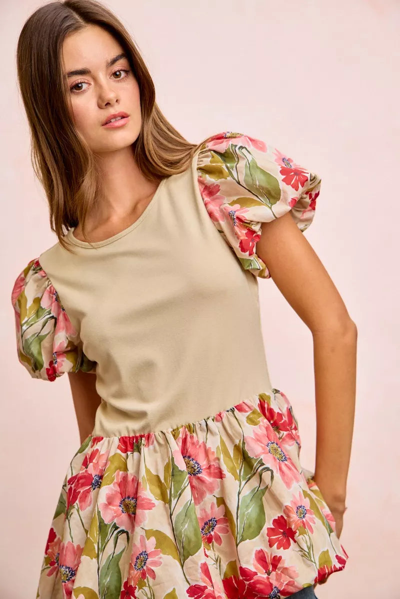 BiBi Floral Printed Bubble Sleeves 