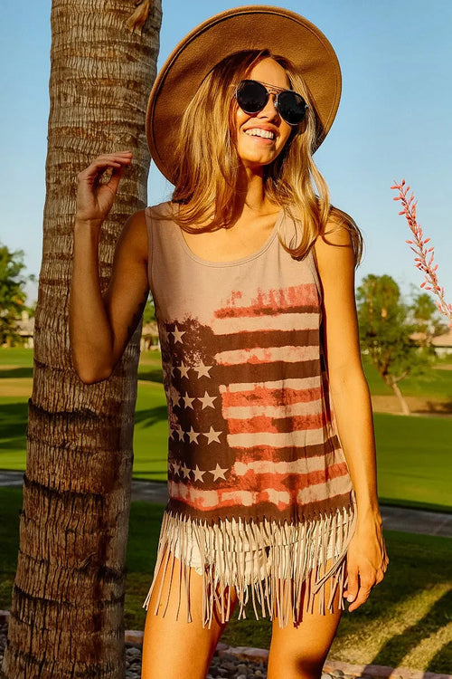 American Flag Print Knit Sleeveless Tank