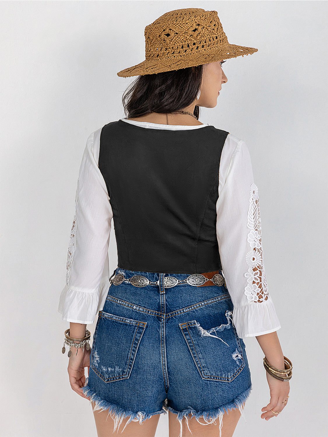 Womens Fringe Lace-Up Vest