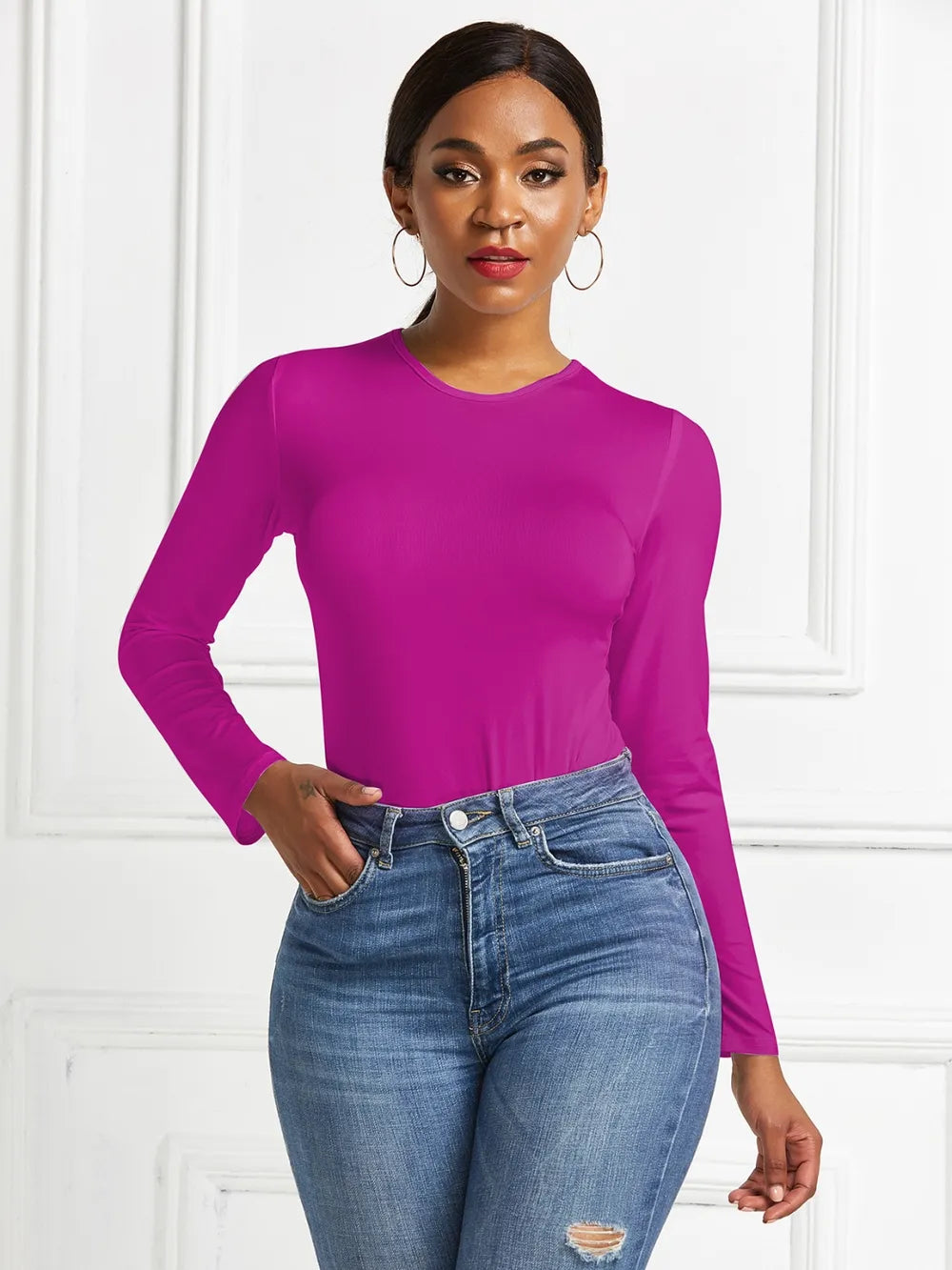 Top Women's Neck Long Sleeve Bodysuit