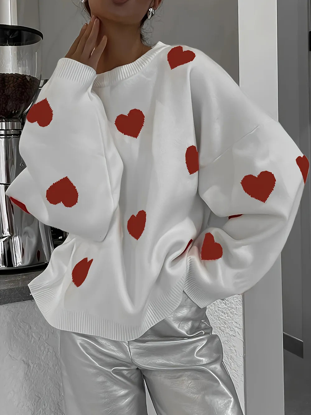 Shop Valentine’s Day Heart Round Neck Sweater: House of Sass