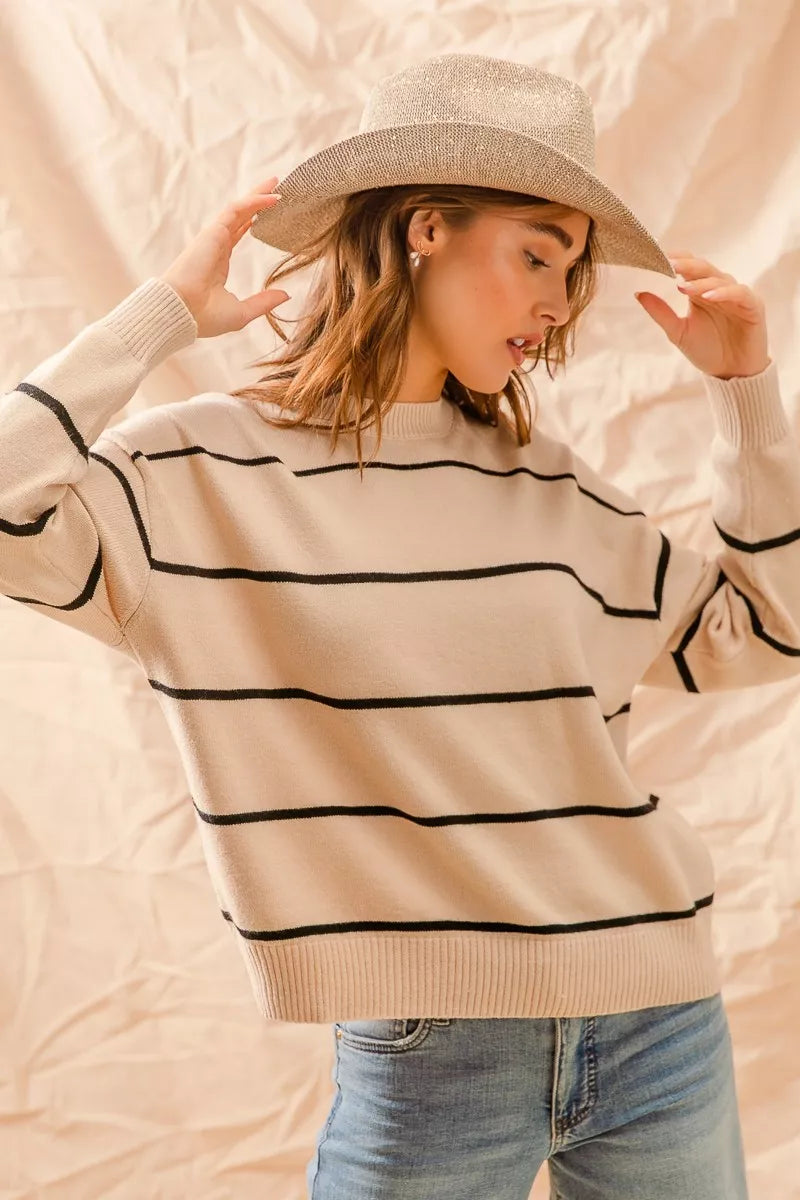SO ME Stripe Crew Neck Sweater For Ladies