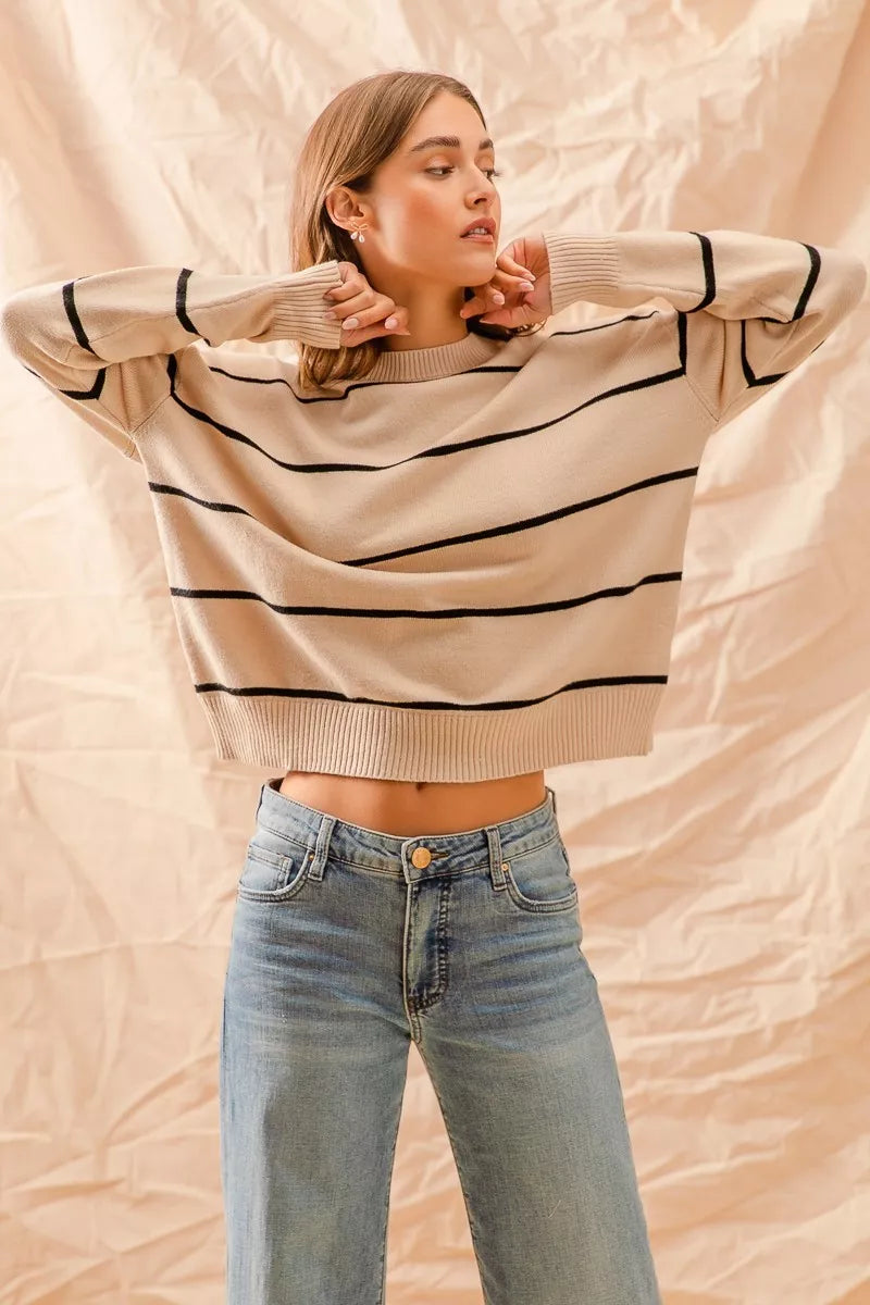 SO ME Stripe Crew Neck Sweater