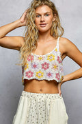 POL Handmade Granny Pattern Crochet Cami with Scalloped Strap