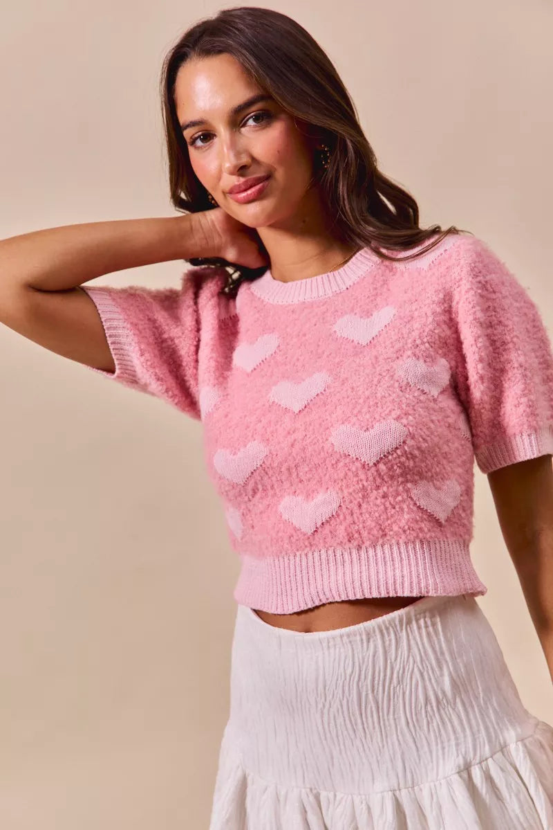 SO ME All Over Heart Valentine Cropped Sweater for Women's
