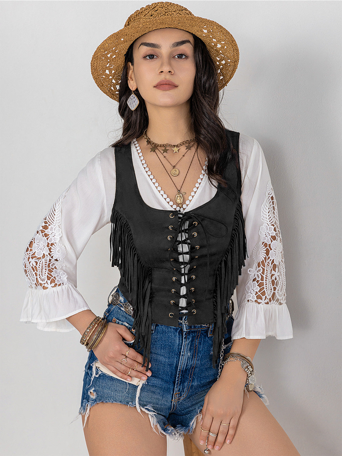Fringe Lace-Up Vest for girls