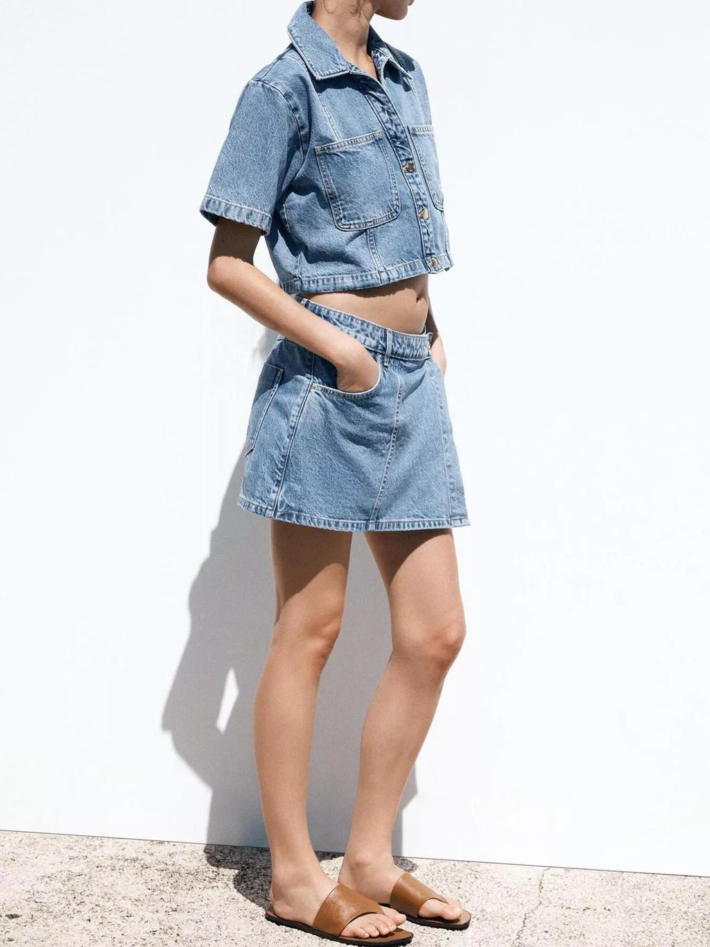 Up Short Sleeve Denim Set