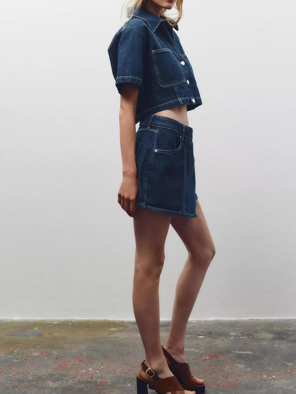 Short Sleeve Skort Denim Set