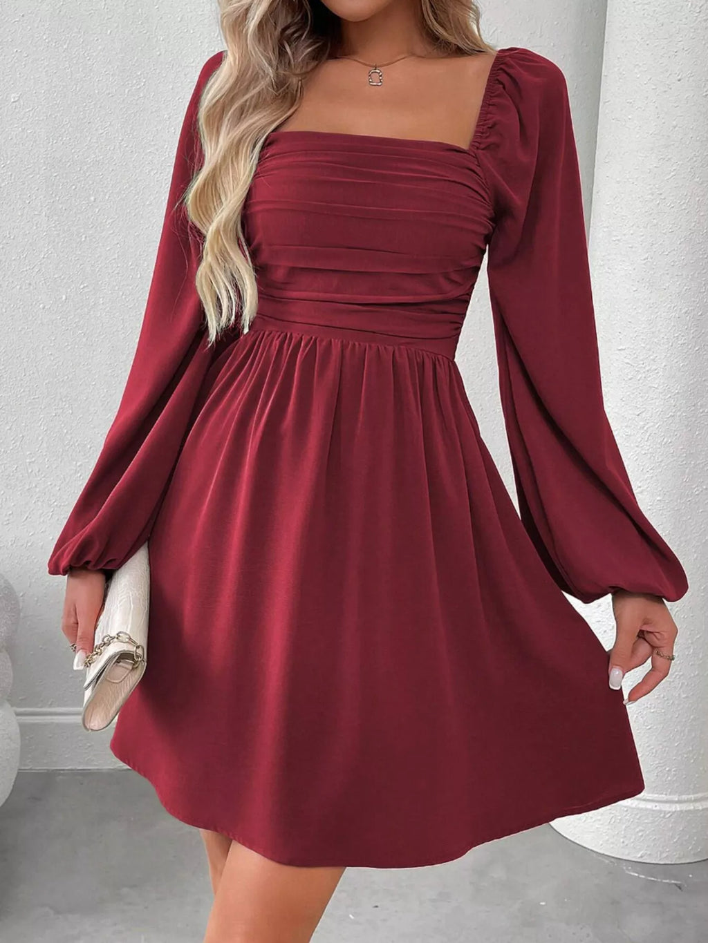 Red Long Sleeve A-Line Dress