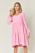 Double Take Full Size V-Neck Balloon  Dress 