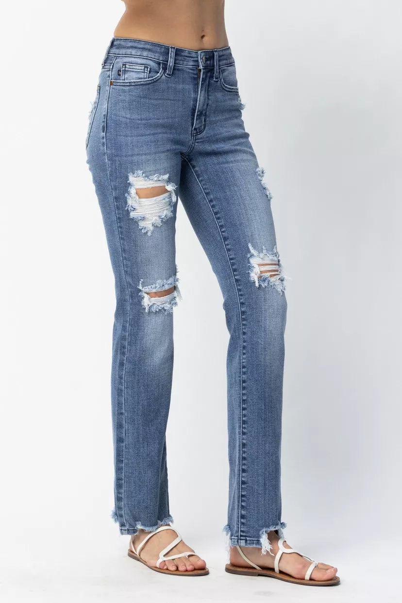 Full Size Mid Rise Destroy Straight Jeans
