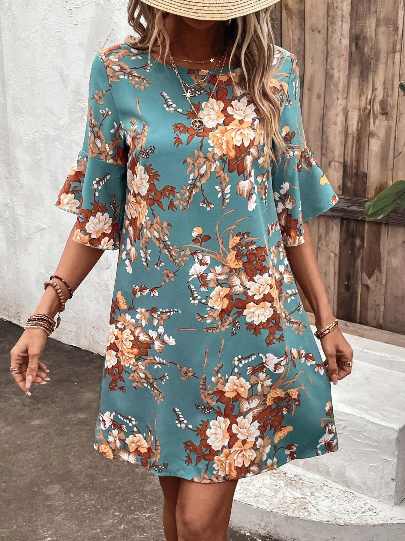 Floral Sleeve Casual Dress