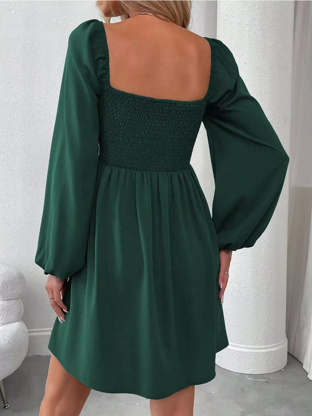  Square Neck Long Sleeve A-Line Dress