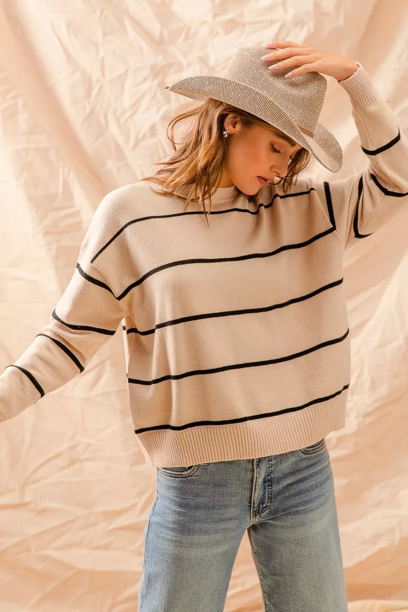 SO ME Stripe Crew Neck Basic Essential Sweater For Girls