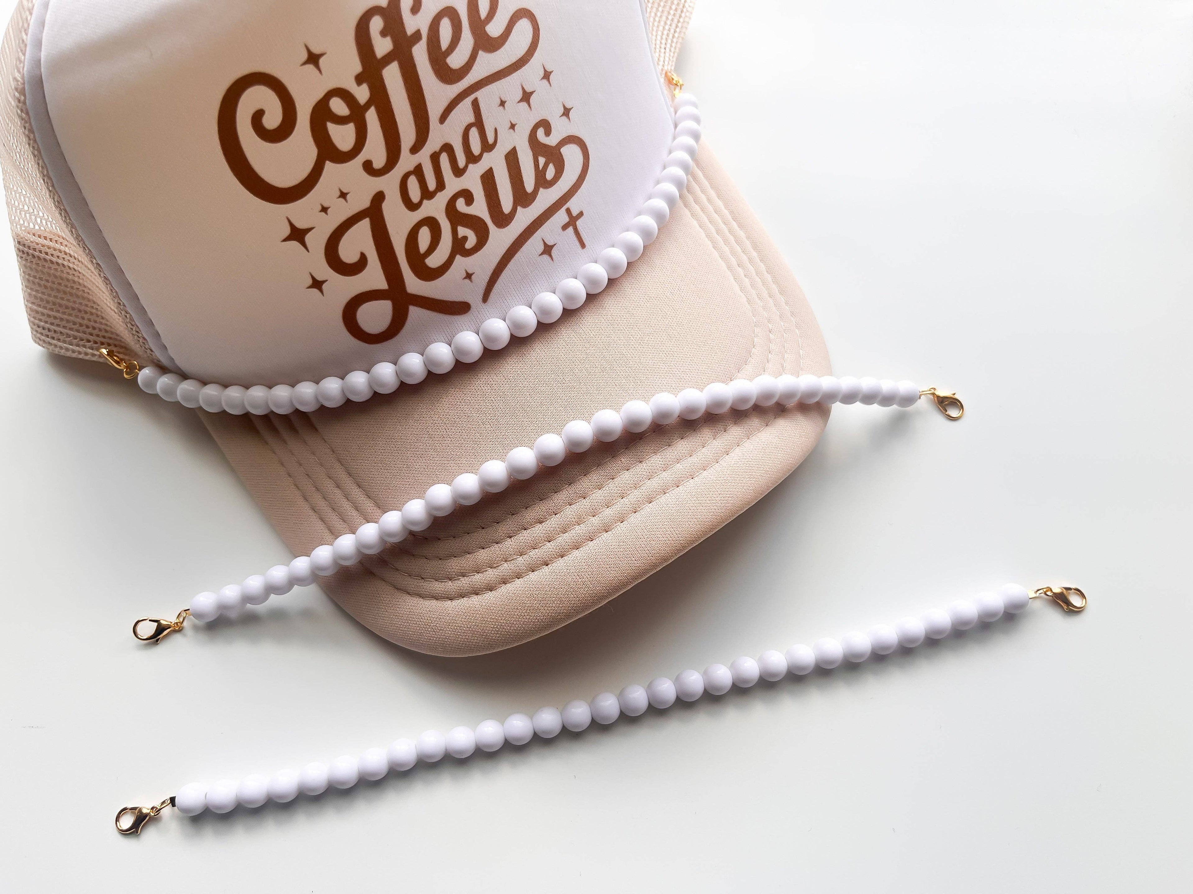 All White Beaded Medium size Trucker Hat Chain