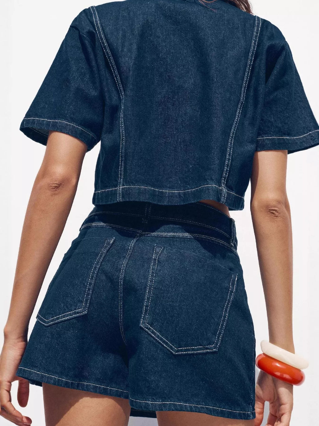 Short Sleeve Top and Skort Denim Set