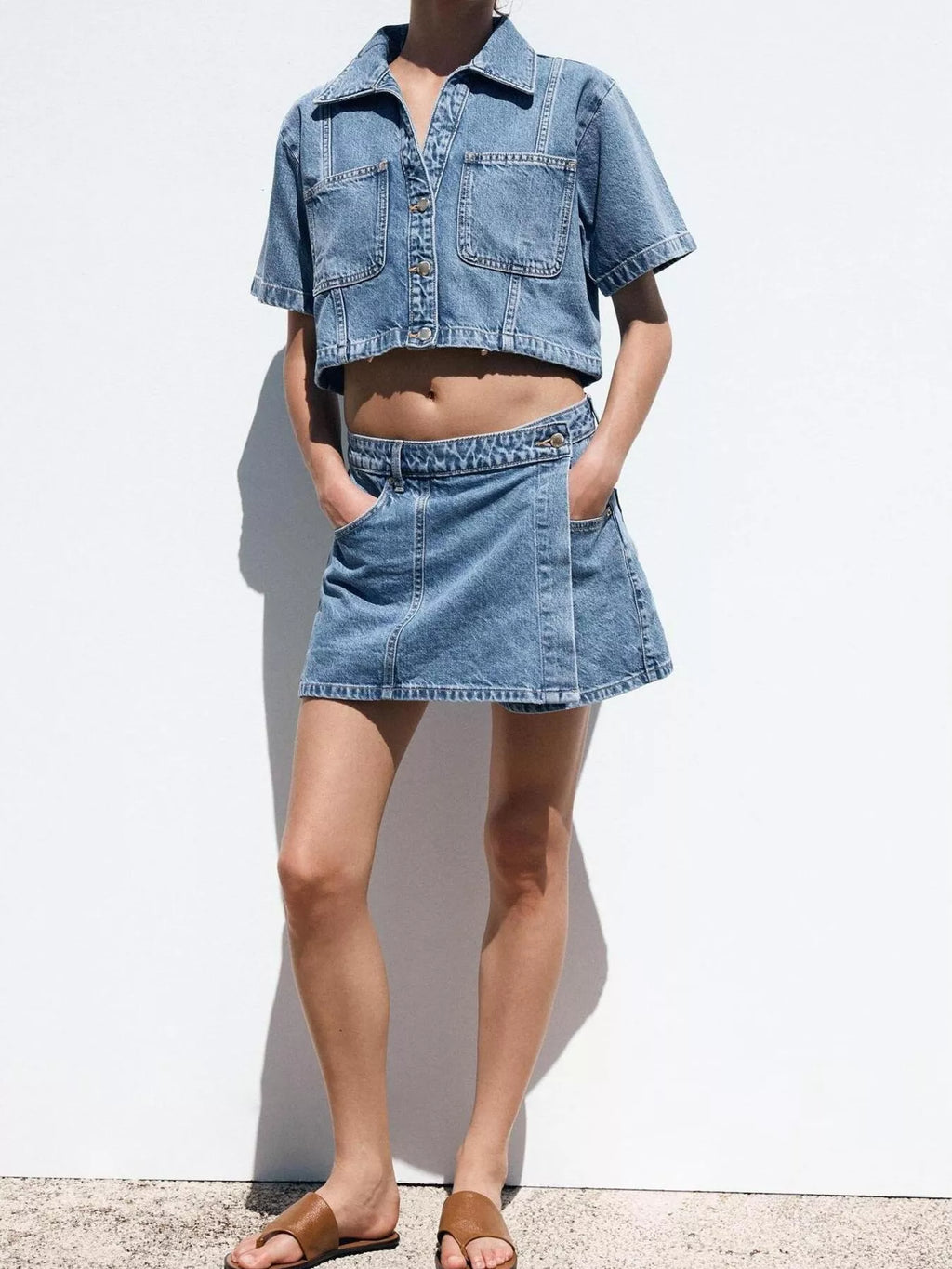 Button Top and Skort Denim Set