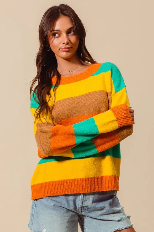 Buy Stripe Sweater with Ribbed Detail