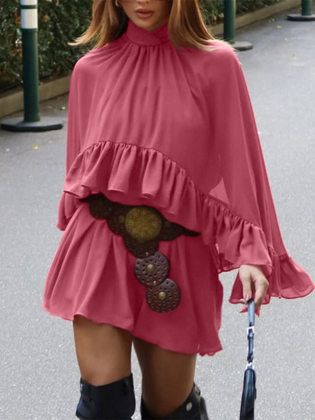 Trim High Neck Mini Dress