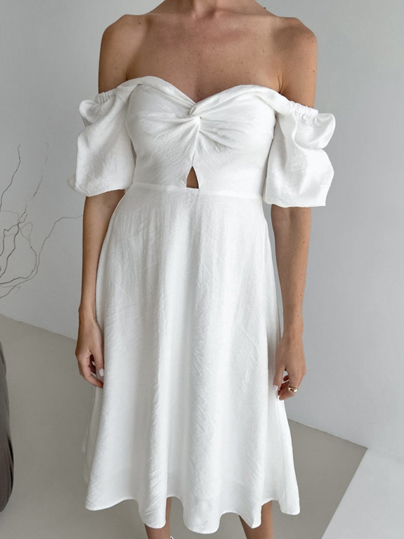 Twisted Sleeve Midi Dress