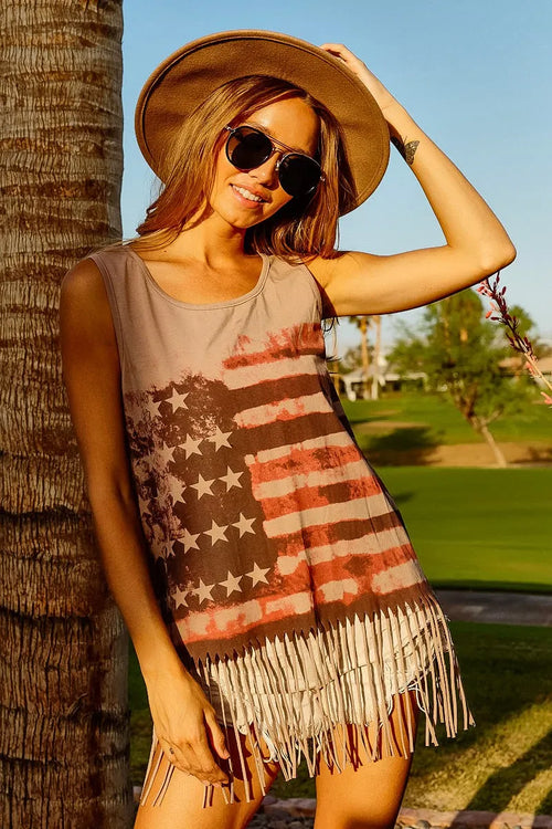 BiBi American Flag Print Knit Sleeveless Tank