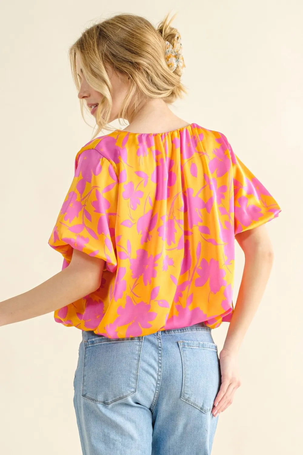 Full Size Printed Satin Bubble Hem