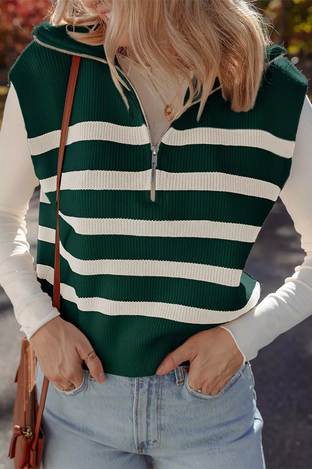 Ribbed Zip Collared Sweater 