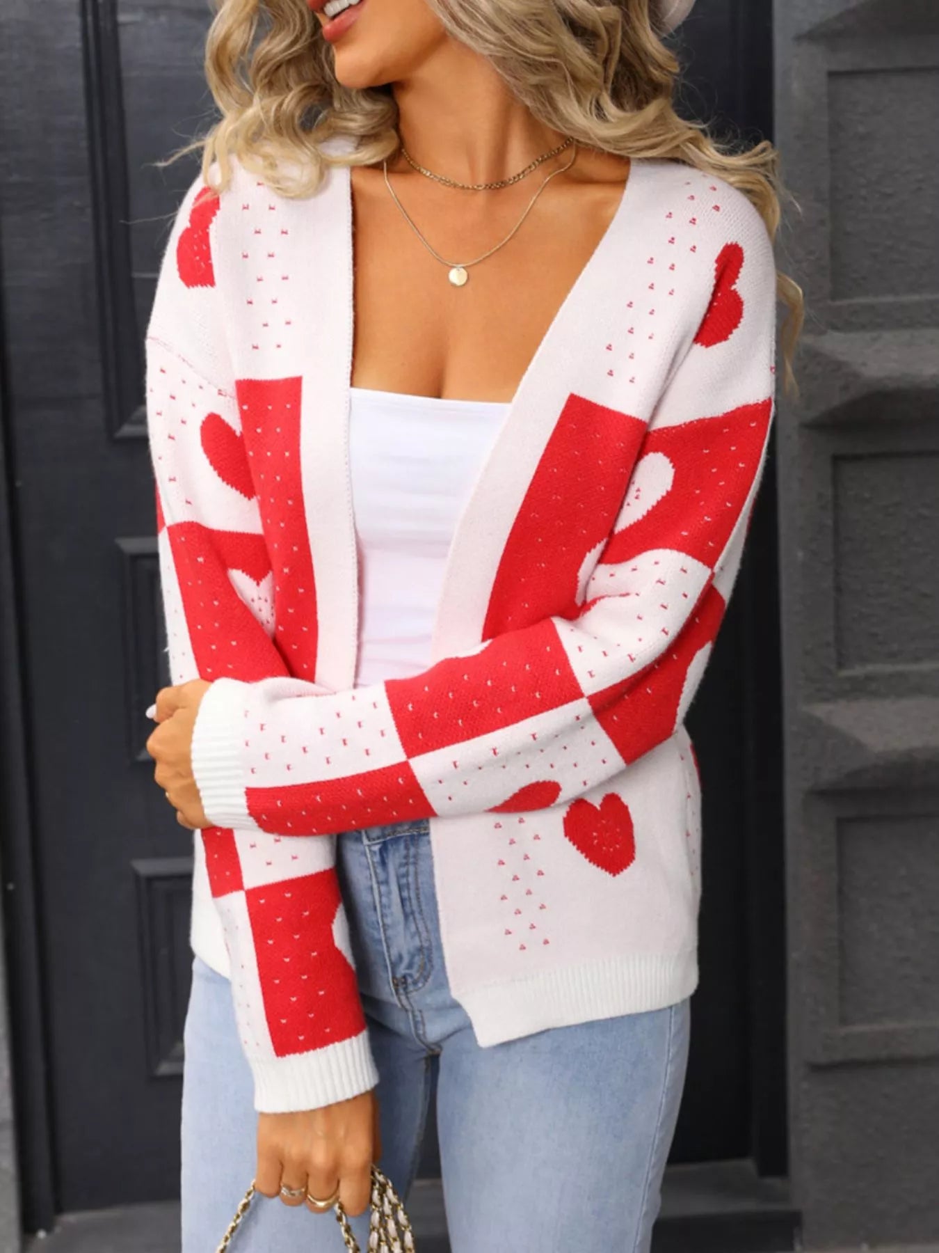 Quality Valentine's Day Heart Pattern Knit Cardigan