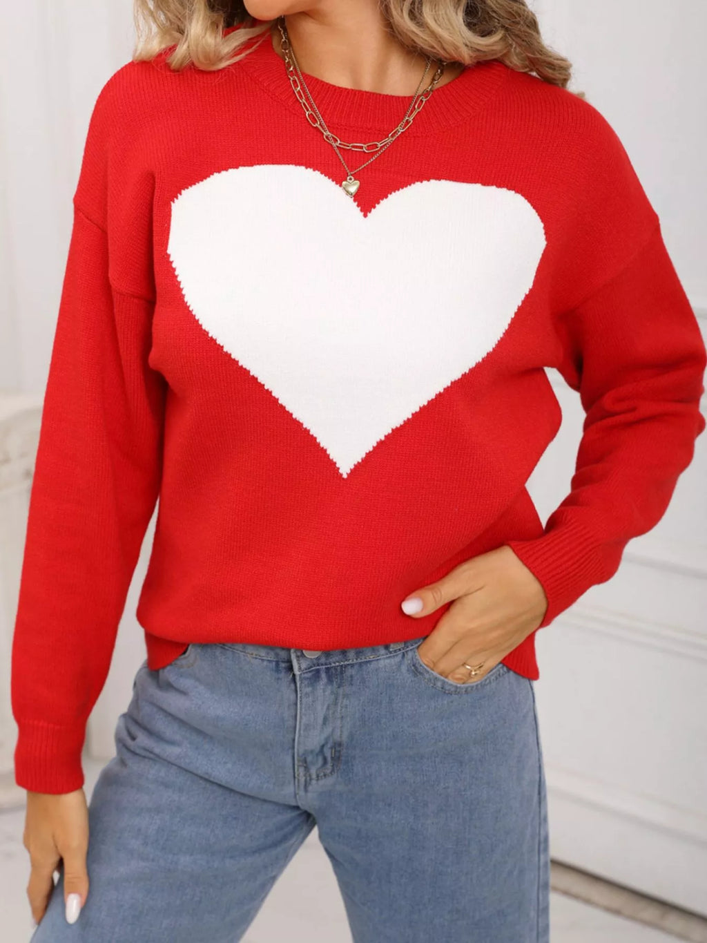 Valentine's Day Heart Dropped Shoulder Sweater