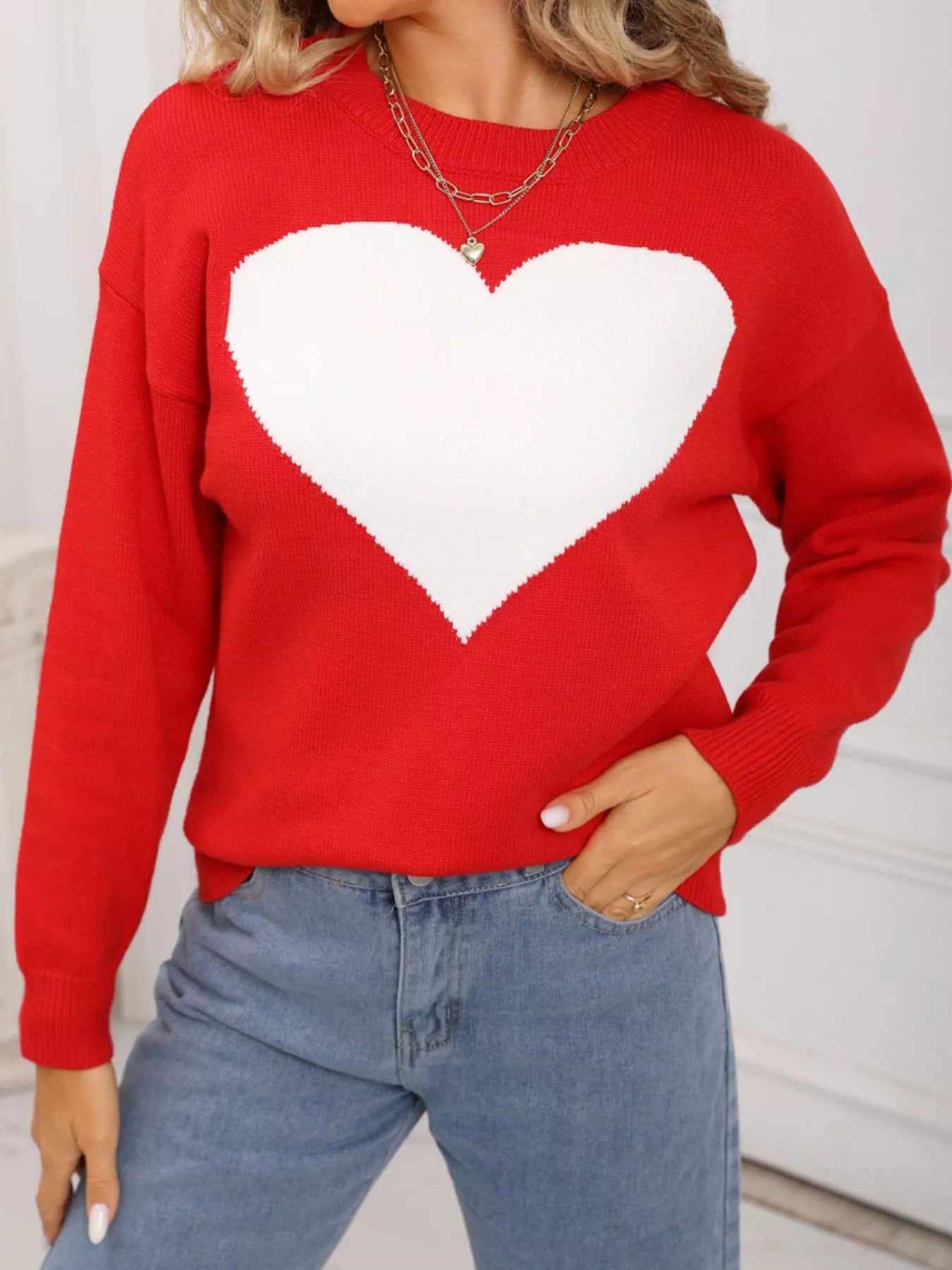 Valentine's Day Heart Dropped Shoulder Sweater