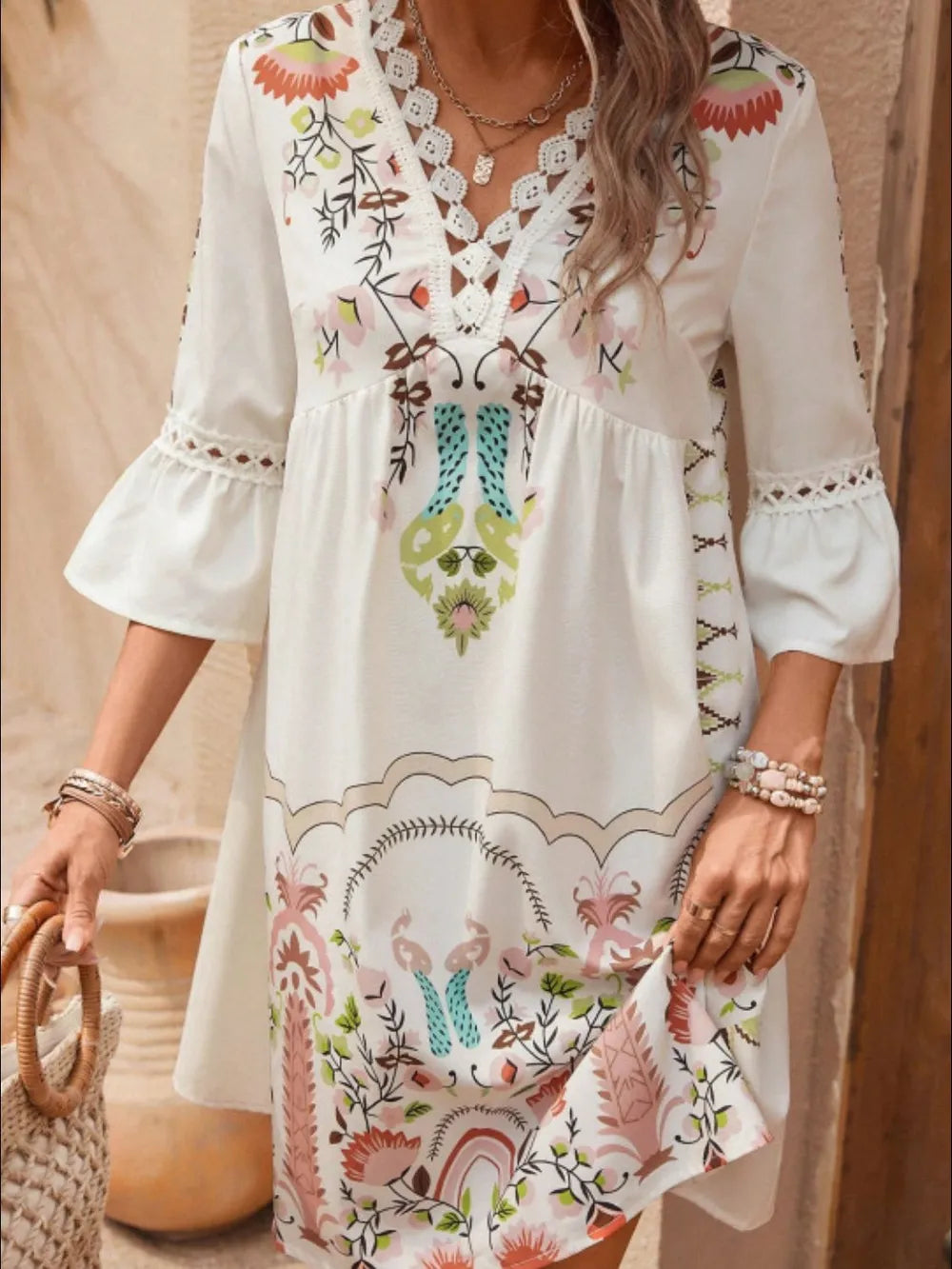 Printed Three-Quarter Sleeve Dress