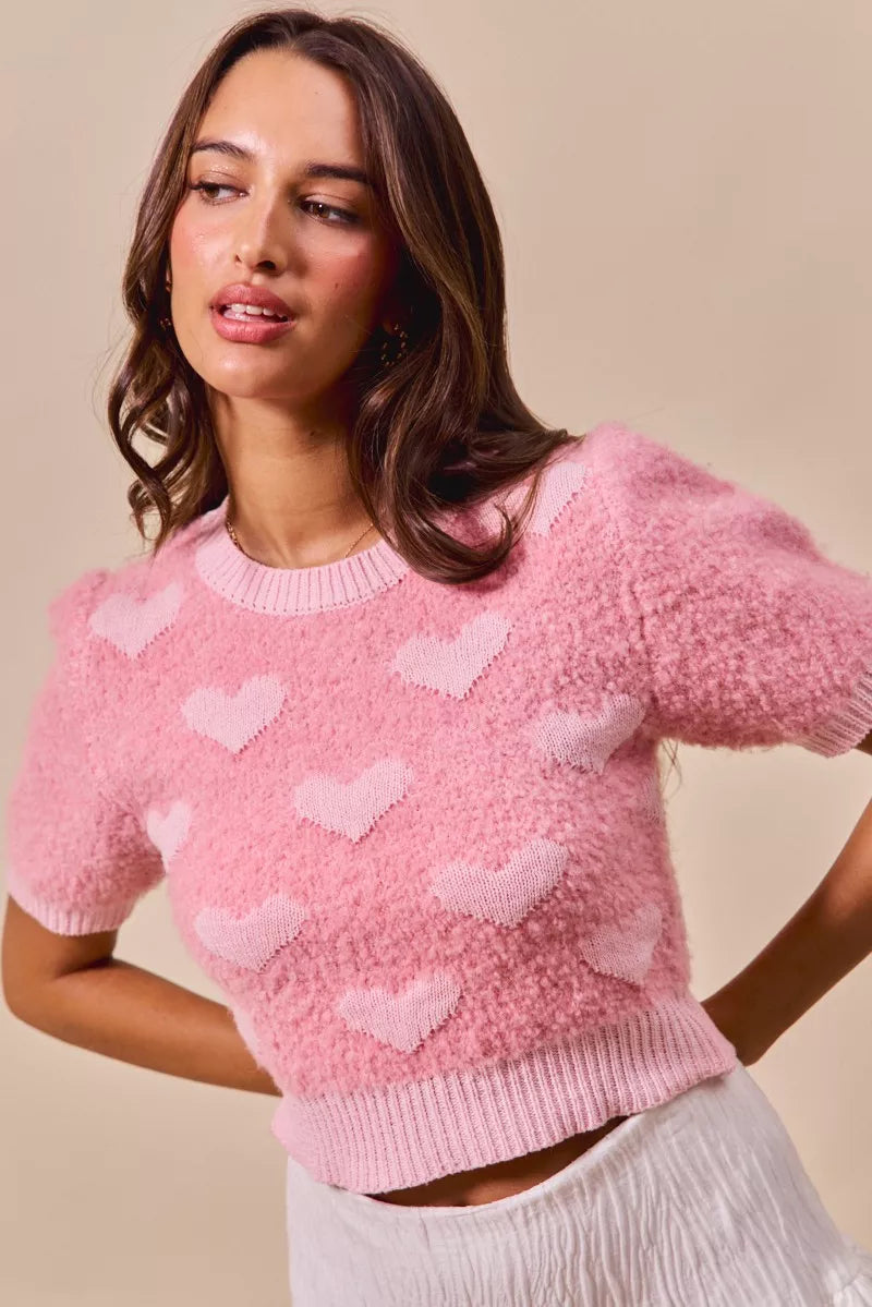 SO ME All Over Heart Valentine Cropped Sweater For Girls