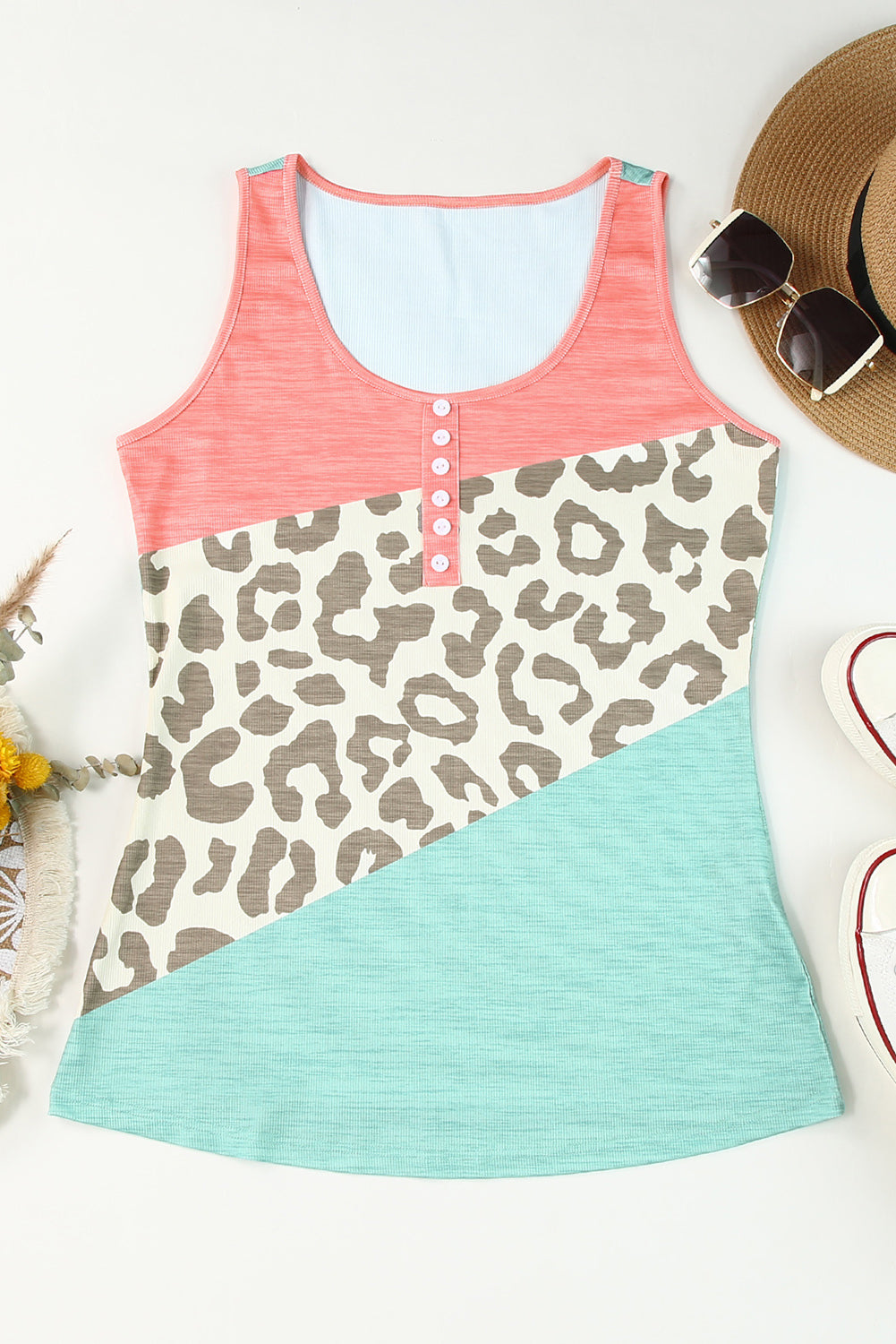 LEOPARD BLOCK PRINT Decorative Button Tank