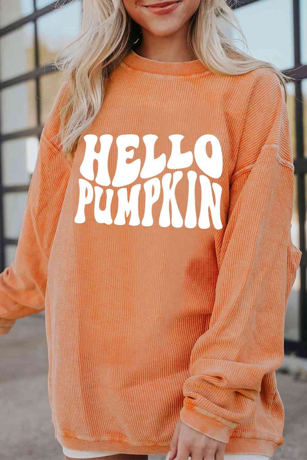 HELLO PUMPKIN Dropped Shoulder Graphic Sweatshirt